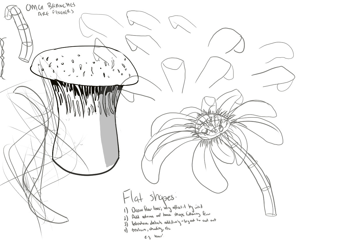 My takes on the mushroom and flower demos from Drawabox