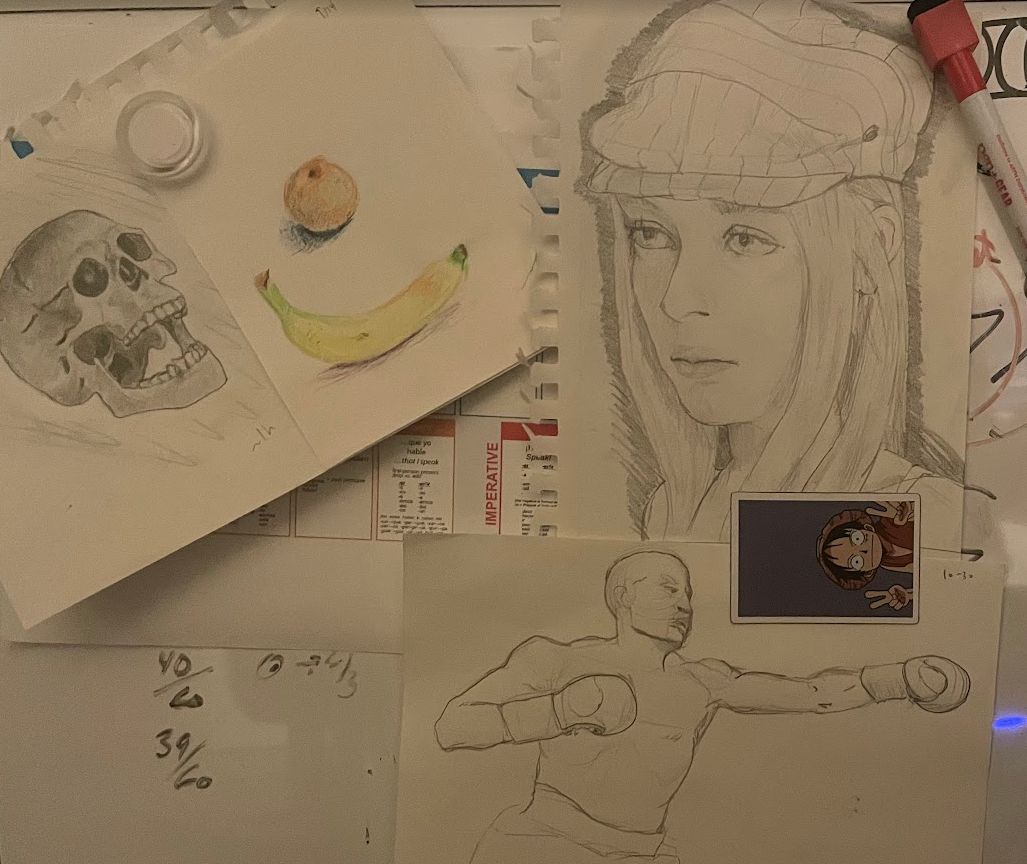 The few drawings I've kept on my whiteboard